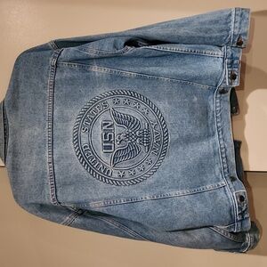 Embossed Denim Jacket with US Navy on Back